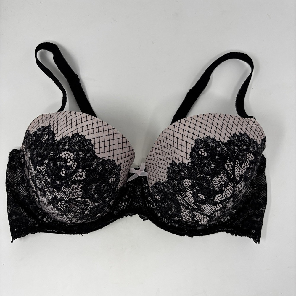 Victoria's Secret Dream Angels Lined Demi Bra 36D Black Pink Floral Lace